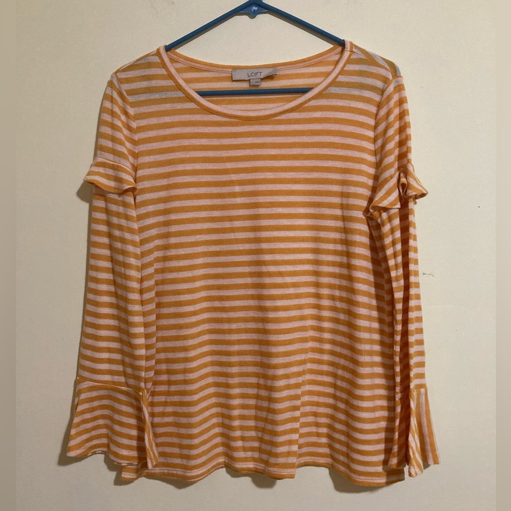 LOFT Long Sleeve White & Yellow Striped Shirt